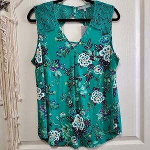 Daniel Rainn NWT Green Floral Crochet Sleeveless Top Blouse Size 1X